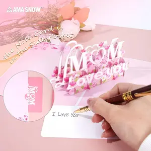 AMA SNOW “Mom Love You” Pop Up Card, Bouquet & Butterfly Theme, 3D Greeting Card, Gift for Birthday, Mother’s Day, Anniversary, Valentine’s Day, Mom, Stepmom, Mother-in-Law — 5x7 Inches, Includes Envelope and Message Note.
