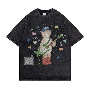 Rock Star Cat Vintage Wash Tee, Unisex Streetwear