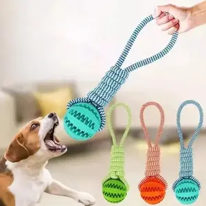 Durable Braided Chew Toy for Dogs, Textured Handle Design, Dog Tug-Of-War Ball, Teeth Cleaning Treat Dispensing Training Tool
