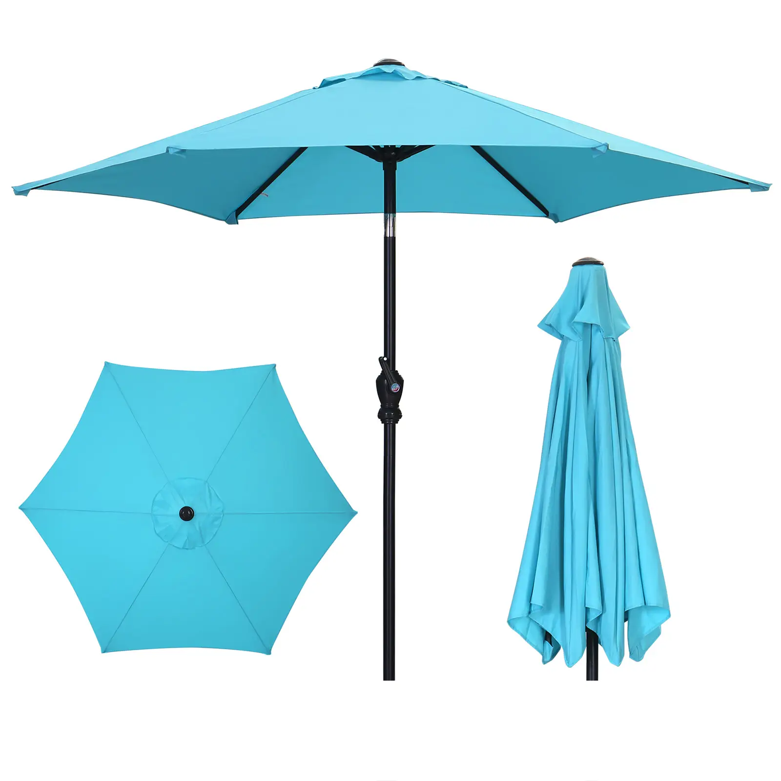 GDY 7.5ft Patio Umbrella - Waterproof, UV-Proof, Push Button Tilt/Crank, 6 Sturdy Ribs, Foldable, No Base, Rust-Resistant Steel