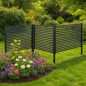 Outdoor Privacy Screen, 3-Panel No-Dig Metal Fence, Rustproof Decorative Garden Barrier, Heavy Duty Animal Deterrent & Flower Bed Protector, Easy Install for Patio, Backyard, Vegetable Gardens