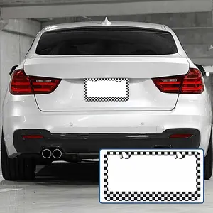 Decorative License Plate Frame Black and White Checkerboard, Car Tag Aluminum for Men Women
