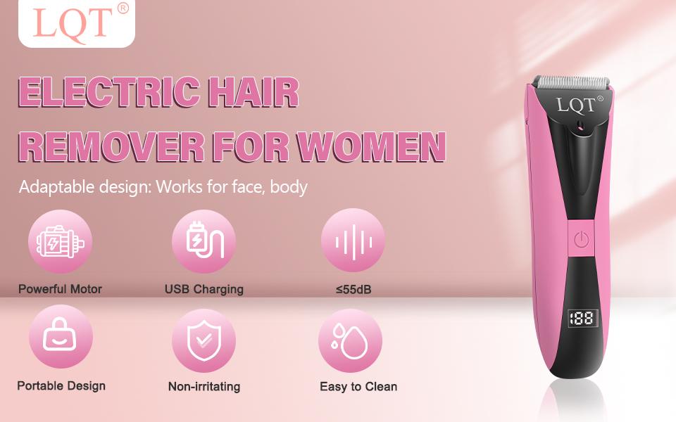 LQT Cordless Hair Clipper, Electric Bikini Trimmer, Body Hair Shaver, Pubic Hair Trimmer, Rechargeable Intimate Grooming Kit with LCD Display, 2 Guide Combs, USB Charging