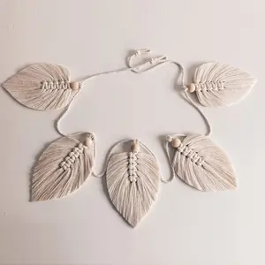 Bohemian Style Boho Curtain Hanger, Handmade Beaded Leaf Fringe Decorative Leaf Motif Handcrafted Quality Wall Decor, Macrame Wall Hanging, Background Wall Headboard Decoration
