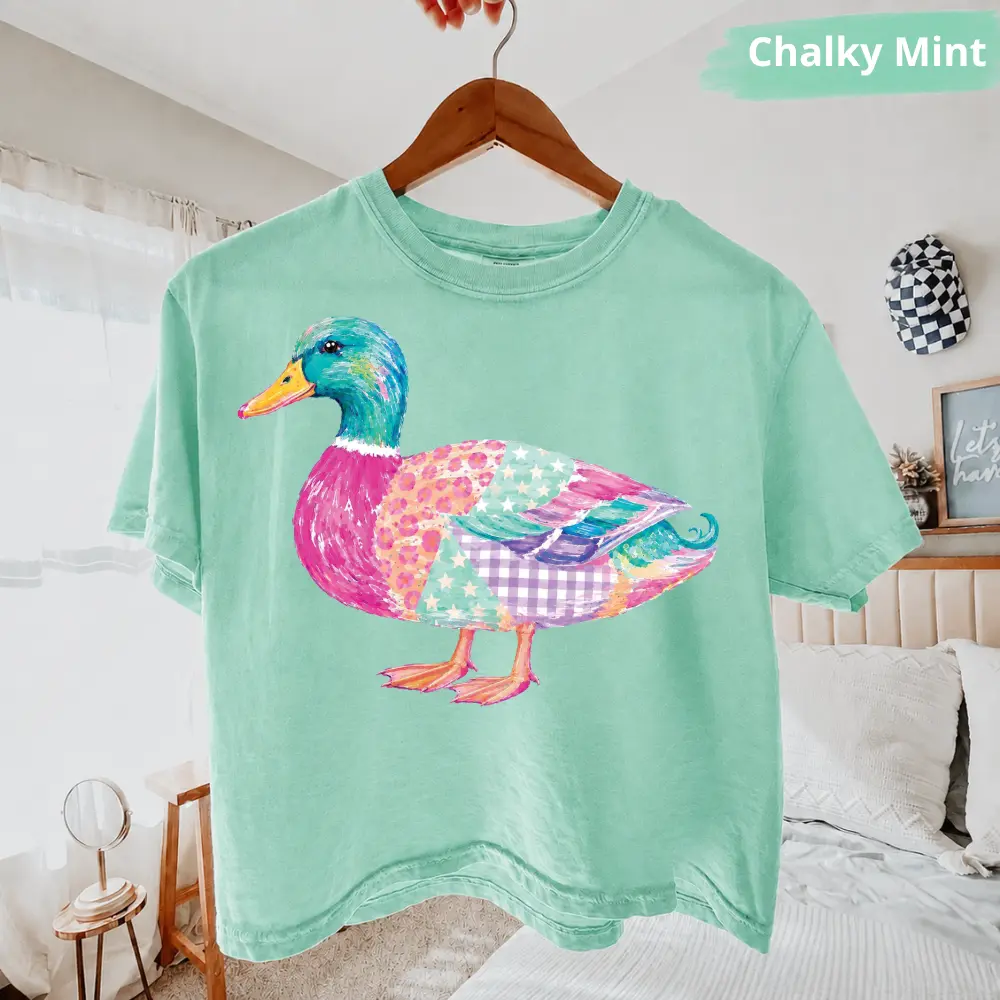 Comfort Colors Mallard Duck T Shirt, PRINTED Patchwork TShirt, Lake Life T-Shirt Funny Graphic Tee Gift Summer Womenswear Cotton Top