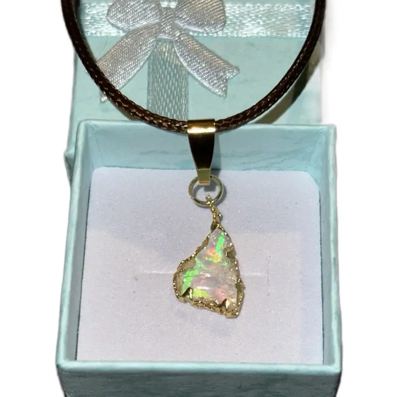 Ethiopian Opal Pendant with Complementary Rope Necklace Gold & Silver Tone Jewelry for Adults Elegant Subtle Elegance