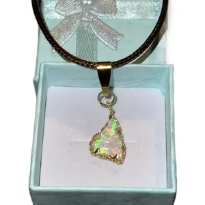 Ethiopian Fire Opal Pendant with Complementary Rope Necklace Gold & Silver Tone Jewelry for Adults Elegant Subtle Elegance