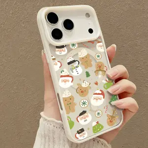 Christmas Characters Gingerbread Man Reindeer & Snowman Magnetic Phone Case for iPhone 17 Air 16 15 14 Pro Max 13 12 11 XR XS Plus E Shockproof Non-Slip Silicone Transparent Aesthetic Candy Casing Cellphone Cover Protective Screen Protector Wireless Black