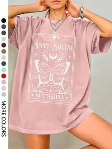 Women's Butterfly Print Graphic Round Neck T-Shirt, Fashion Casual Summer Top, Daily Wear Outdoor Clothing, Ladies' Four Seasons Shirt, Everyday