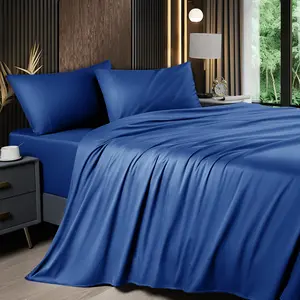 4-Piece Sheets Set，Rayon Derived from Bamboo_，Cooling & Breathable Bed Sheets, Silky Bedding Sheets & Pillowcases, 16 Inch Deep Pockets (California King,Dark Grey)