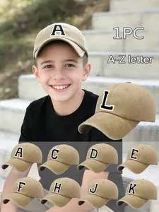 1PC Single Piece Pack 26 letter Print Letter Pattern Washed Finish Personalized Durable Baseball Caps Suitable For Children To Wear On Vacation And Back To School Party Vintage Baseball Hat