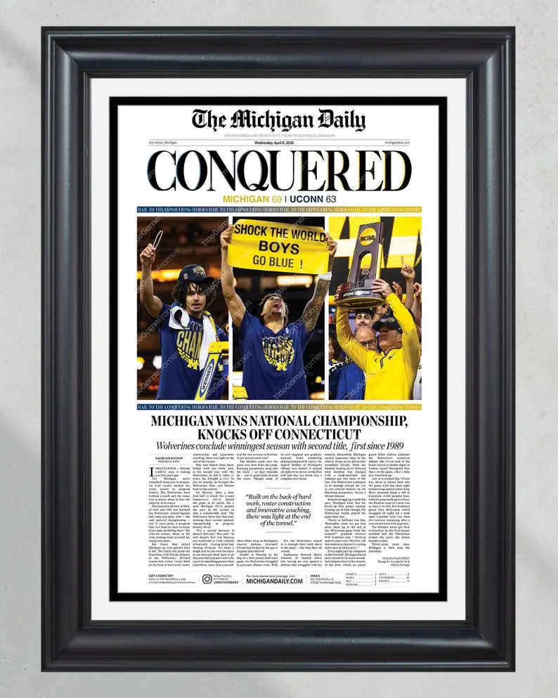 2026 Michigan Wolverines “CONQUERED” National Championship UnFramed Newspaper Tim