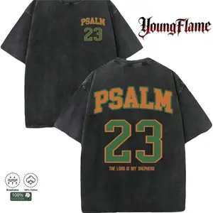 Psalm 23 Christian Washed T-Shirt The Lord Is My Shepherd Bible Verse Tee Vintage Oversized Faith Graphic Tee Jesus Shirt Streetwear Unisex Gift country men gifts Top Tshirt good covenant