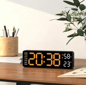 9.5 Inch LED Wall Clock with Big Bold Digits,Temperature & Humidity Monitor, Auto Dimming Large Display, Easy to Read Across the Room, Dual Alarm Clock for Elderly, Parents & Family, Desk or Wall Mount for Bedroom, Kitchen, Living Room, 12/24H with Snooze