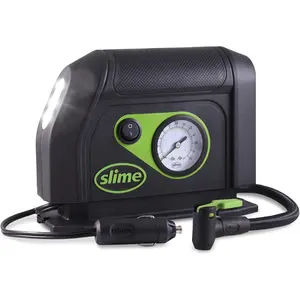 Tire Inflator, Portable Car Air Compressor, Analog 100 psi Dial Gauge, Long Hose, LED Light, 12V, 8 min Inflation