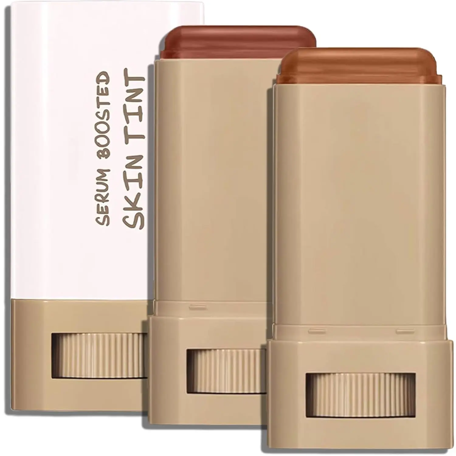 2PCS Beauty Balm Serum Boosted Skin Tint, Foundation Stick, Tinted Moisturizer for Face, Full Coverage Foundation, Concealer Stick for Foundation Makeup, Contour Sticks for Face Makeup, Dewy Finish