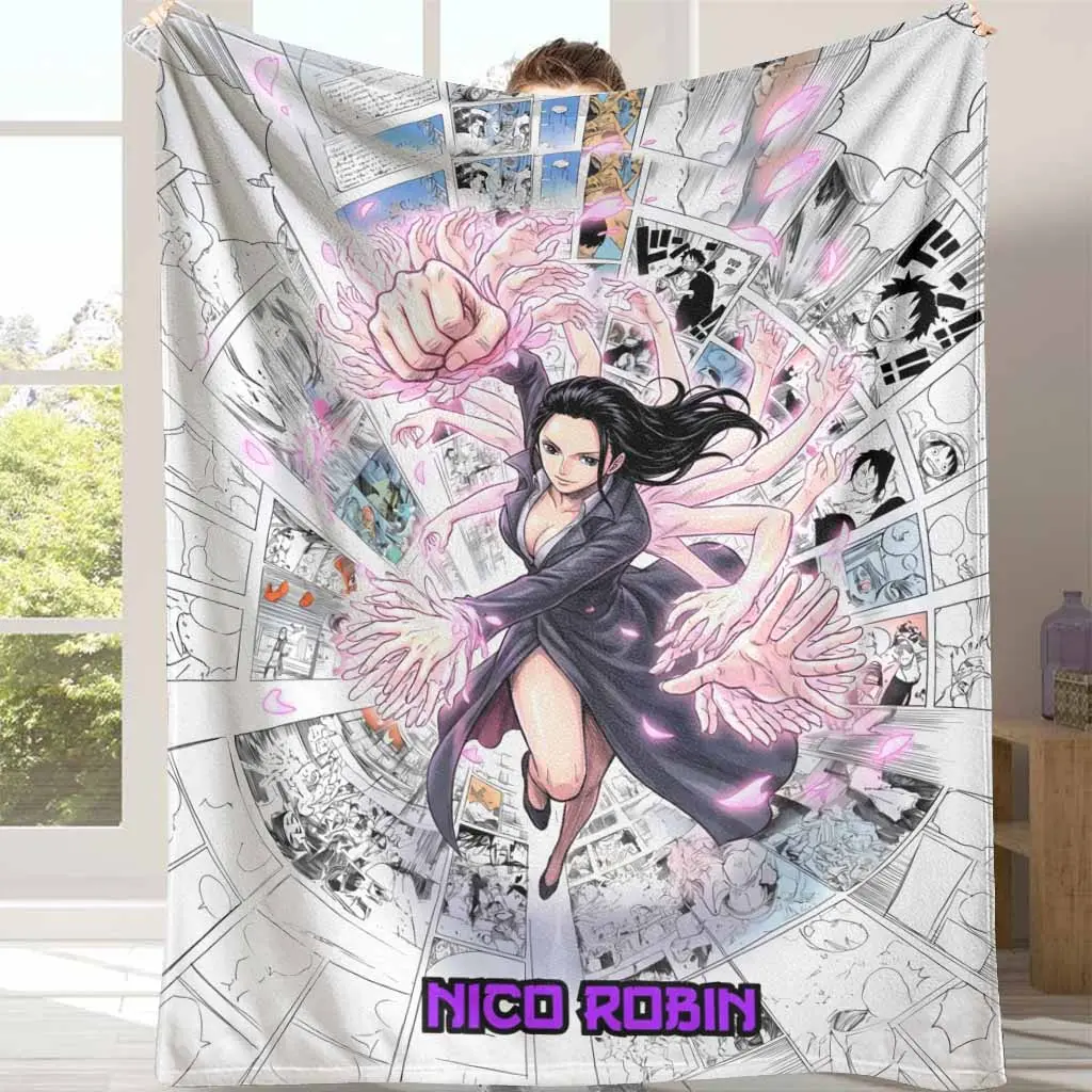 Anime Art Style Flannel Fabric Blanket - Otaku Target, Cozy Aesthetic, Dynamic Character, Comic Panels, Soft, Warm, Breathable, Wrinkle Resistant, Durable Texture, Multi-Size, Anti-Pill - Ideal for Bedroom, Gifting, Travel