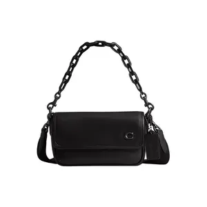 Coach Charter 18 Magnetic Snap Flap Leather Crossbody Bag for Women in Black