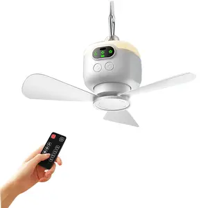 Portable Tent Fan Battery Powered Rechargeable RV Fan with 3 Detachable Blades, Small Remote Control for Dormitory Outdoor Bedding