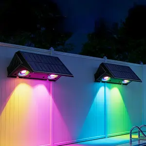 6 Pack Solar Up and Down Wall Lights Outdoor Decorative Fence LED Waterproof Lamps for Deck, Patio, Porch, House, Garden, Pool Cage, Dynamic Color Changing Lights for Festive Atmosphere Building Outdoorfun