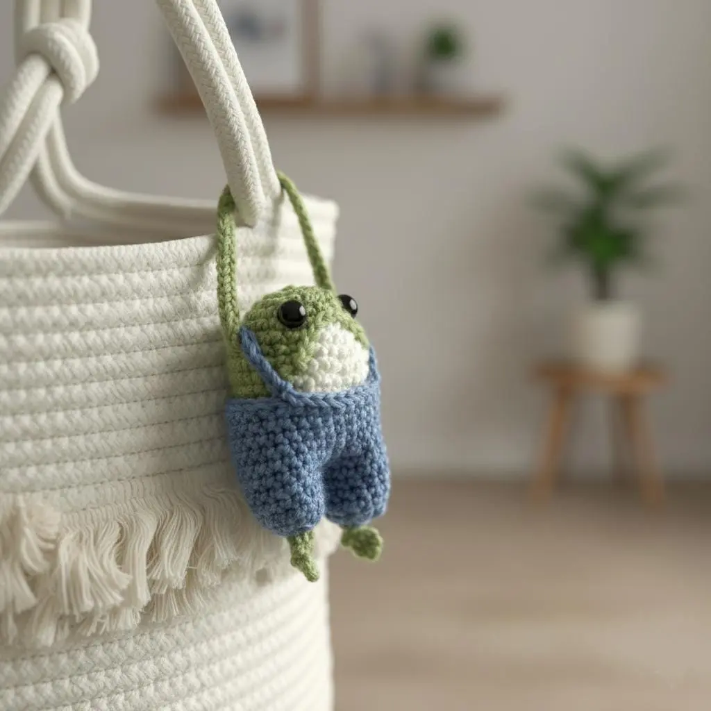 Cute Handmade Crochet Frog Plushie with Blue Overalls, Amigurumi Frog Doll, Cute Animal Toy, Frog Lovers, Froggy Crochet, Knitted Frog