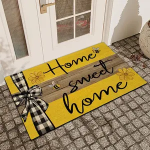 1 Pc Sweet Yellow Wood Grain Home Printed Door Mat With Linen Surface, Diatomaceous Earth, Anti Slip And Absorbent, Indoor And Outdoor Printed Door Mat, Kitchen Restaurant, Bathroom, Bedroom Decoration, Holiday Home Decoration, Home Decor Rugs