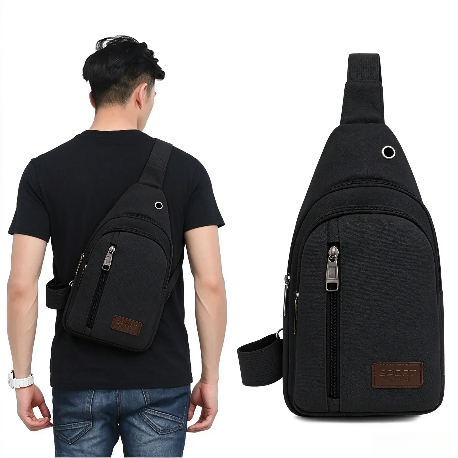 Men Small Sling Backpack Crossbody Sling Bag Chest Bag Daypack Fanny Pack Cross Body Bag with USB Port Adjustable Strap for Travel, Hiking, Gym Outdoor