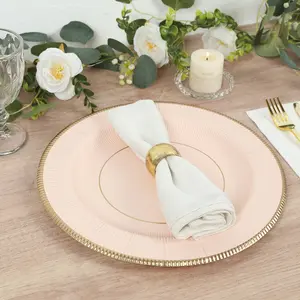 Disposable Round Blush Pink Charger Plates, 25-Pack - 350GSM Heavy Duty Paper, 13" Gold Rim, Festive Party Home Supplies Disposable Tableware