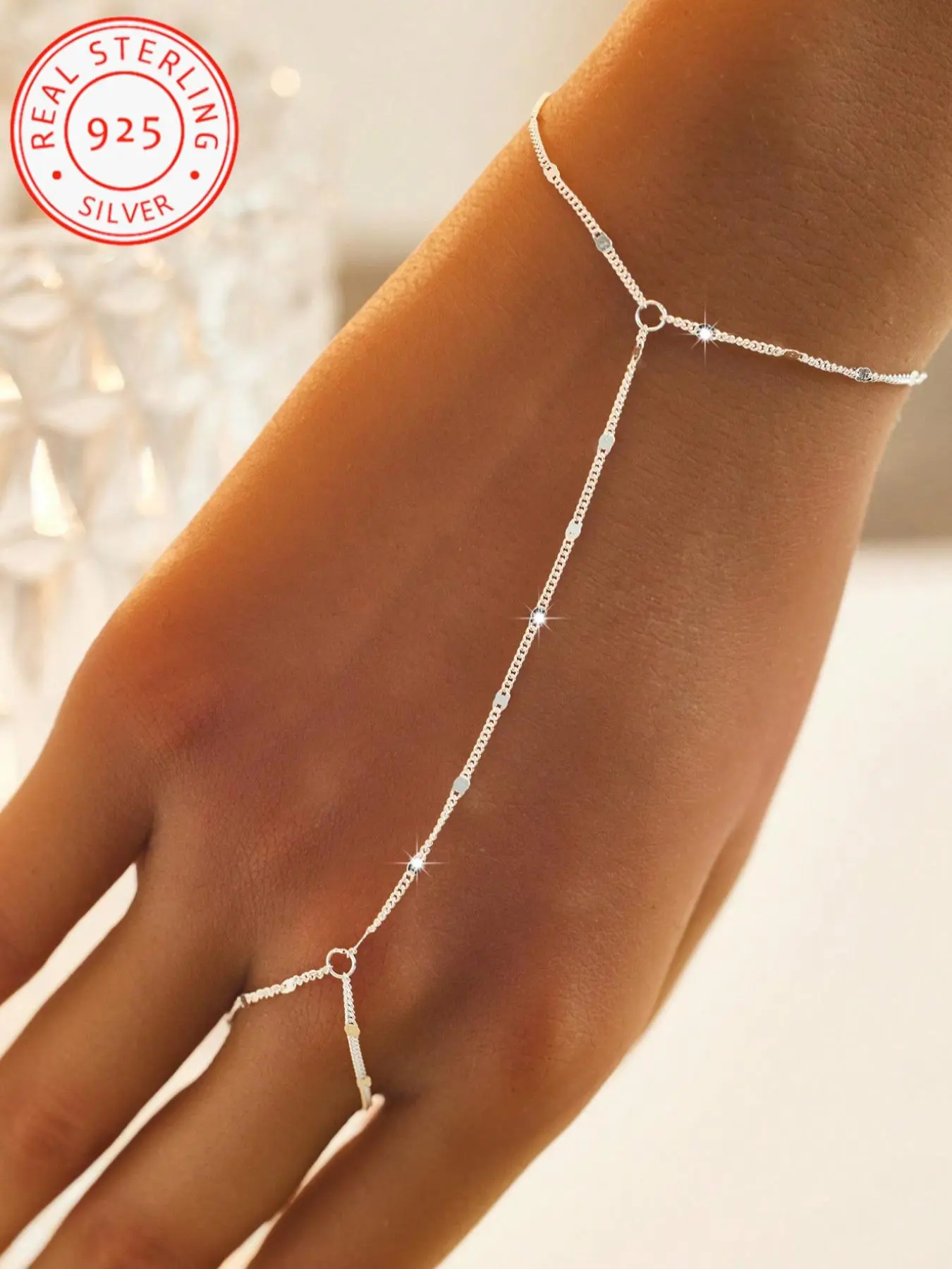 925 Silver Color Simple Personalized Beaded Chain, Exquisite Trendy Jewelry Bracelet, Beautiful bracelets, Fashionable Bracelet, Trendy Ring Combo for Everyday, Vacation, Date Night Styling