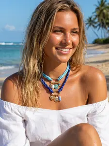 Luxury Beach Style Blue Braided Necklace, Ocean Element Pendant (starfish/bell/shell/pearl), Adjustable Choker, Unique Design Jewelry