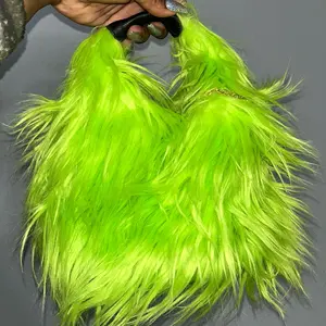 Women's Fur Handbag with Chain Cross Over - Elegant and Stylish