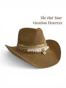 Tan Coastal Cowgirl Jeweled hat Island Luxe Glamourous Shell Beach Vacation Resort wear Bachelorette Chic Tropical Vacation Yacht hat