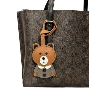 Bear Bag Charm French Goatskin Leather Preppy Keychain Purse Pendant Shoulder Bag Ornament Cute Gift for Women