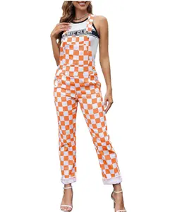 YXLUOKY Women's & Men's Checkered Overalls Stretch Plaid Print Football Game Outfit Fashion Jean Jumpsuit Cute Denim Bibs Coveralls for Halloween Christmas Fall Festivals Menswear Womenswear - Fitted Fabric Sleeveless