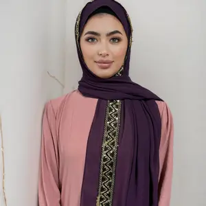 Elegant Muslim Women Pearl Chiffon Embroidered Sequins Hijab Scarf