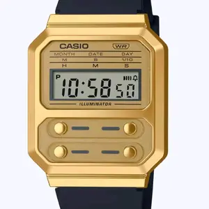 New Casio Black Silicon Gold tone dial new style unisex Watch A100WAEFG-9A