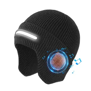 Touch Two Bluetooth Music Hat with Rechargeable LED Lights USB Beanie for Night Running Hiking Cycling Unisex Winter Fashion Christmas Gifts