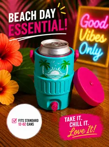 Tropical 12oz Can Cooler Koozie with Lid and straw hole | Beach Drink Holder | Summer Gift | Pool Party Accessory | 3D Printed Cooler