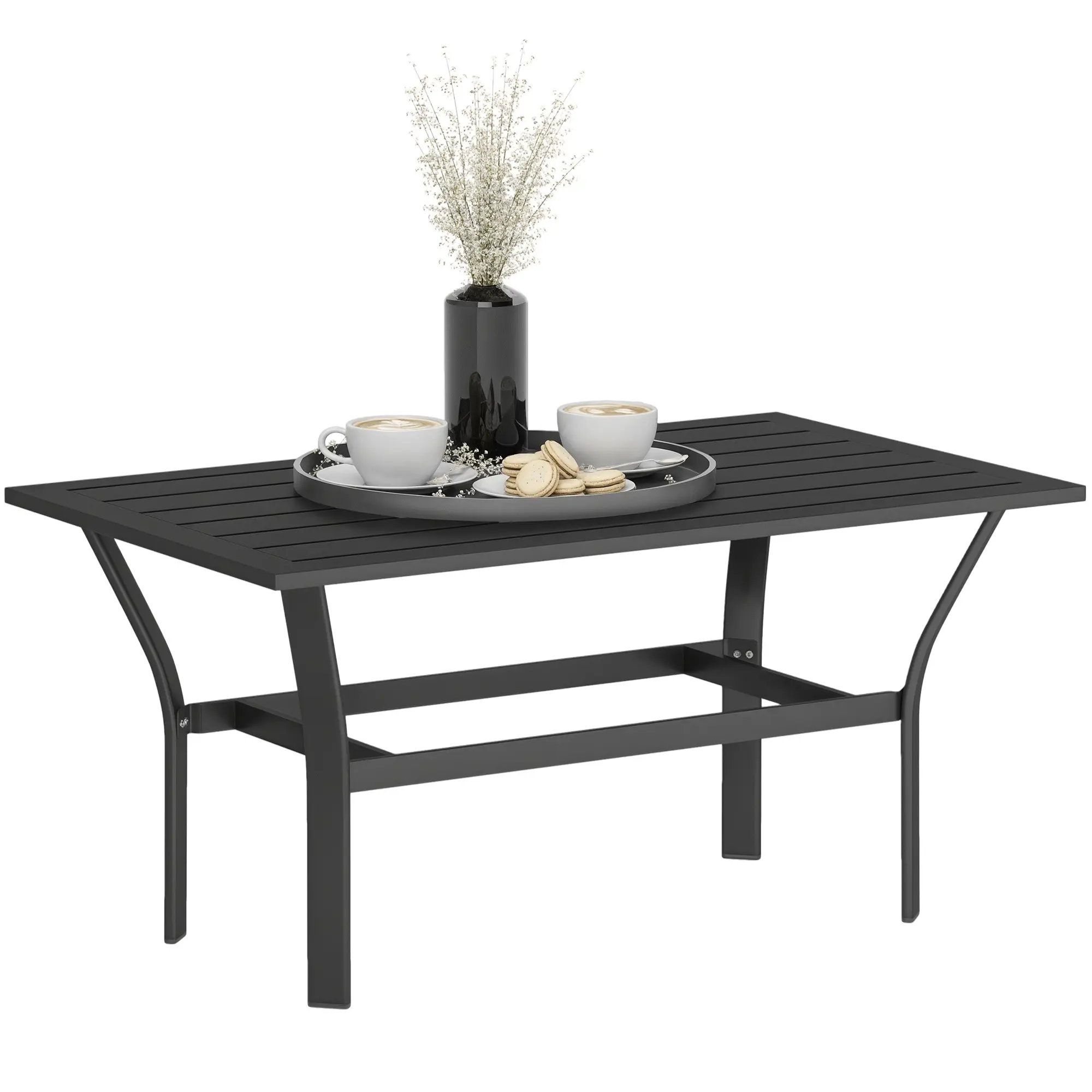 Outdoor Coffee Table with Slatted Tabletop – All-Weather Rectangle Metal Patio Coffee Table, 36" L x 21.7" W x 17.7" H, 55 lbs Capacity, for Garden