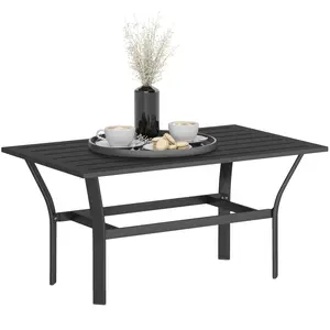 Outdoor Coffee Table with Slatted Tabletop – All-Weather Rectangle Metal Patio Coffee Table, 36" L x 21.7" W x 17.7" H, 55 lbs Capacity, for Garden, Black