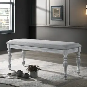 Salines Upholstered Turned Leg Dining Bench, Rustic White Salines Upholstered Turned Leg Dining Bench, Rustic White