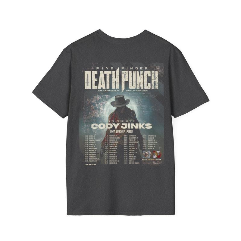 Five Finger Death Punch 20th Anniversary 2026 World Tour 2 Sided Comfort Color Graphic Tee Ring Spun Cotton Casual Soft Washed T-Shirt Trendy Tops Perfect Gift