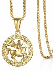 Unisex Zodiac Necklace, 14K Gold Plated Stainless Steel Jewelry, 12 Constellation Pendants, Elegant Design, All Season Wear