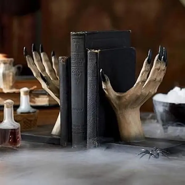 Gothic Witchy Scary Bookends for organized libraries, bookshelf stopper, anti-slip book support
