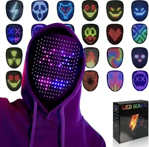 Haloween Led Mask, Light Up Mask with Gesture Sensing, LED Lighted Face Transforming Halloween Mask, Costume Cosplay Party