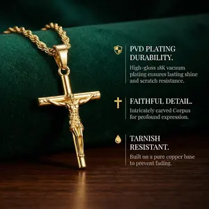 Sunselle Non-Fading 18k Gold-Plated Personality Premium Jesus Crucifix Pendant for Man and Woman,  Boujee gifts for women.  couples jewelry  Clavicular necklace Water Proof, Steetwear Cross, Vintage Aesthetic, No Tarnishing Lightweight womens gift