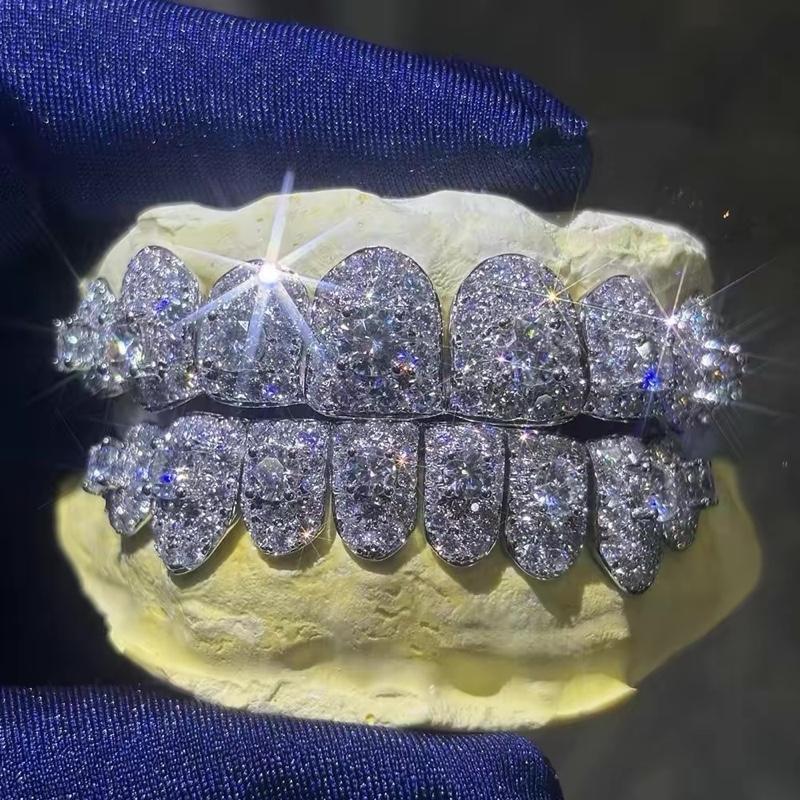 925 Sterling Silver Jumbo center stone Custom Moissanite Perm Cut Grillz