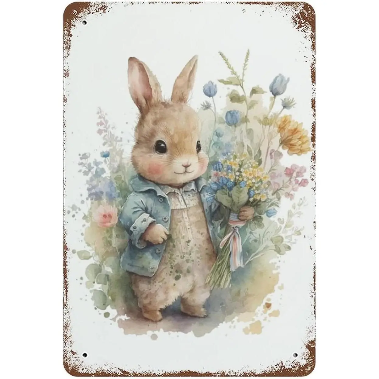 Easter Signs Bunny Vintage Metal Tin Sign Wall Art Easter Wall Art Rabbit Decor Spring Decor Easter Primitive Country Decor Bunny Art, Rustic Easter Gifts for Kids Home Classroom