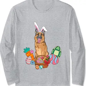 Black And Tan German Shepherd Happy Easter Dog Lover Long Sleeve T-shirt