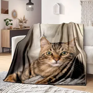 1pc Tabby Cat Print Flannel Blanket, Soft Warm Throw Blanket Nap Blanket For Couch Sofa Office Bed Camping Travelling,   53.98 Multi-purpose Holiday Gift Blanket
